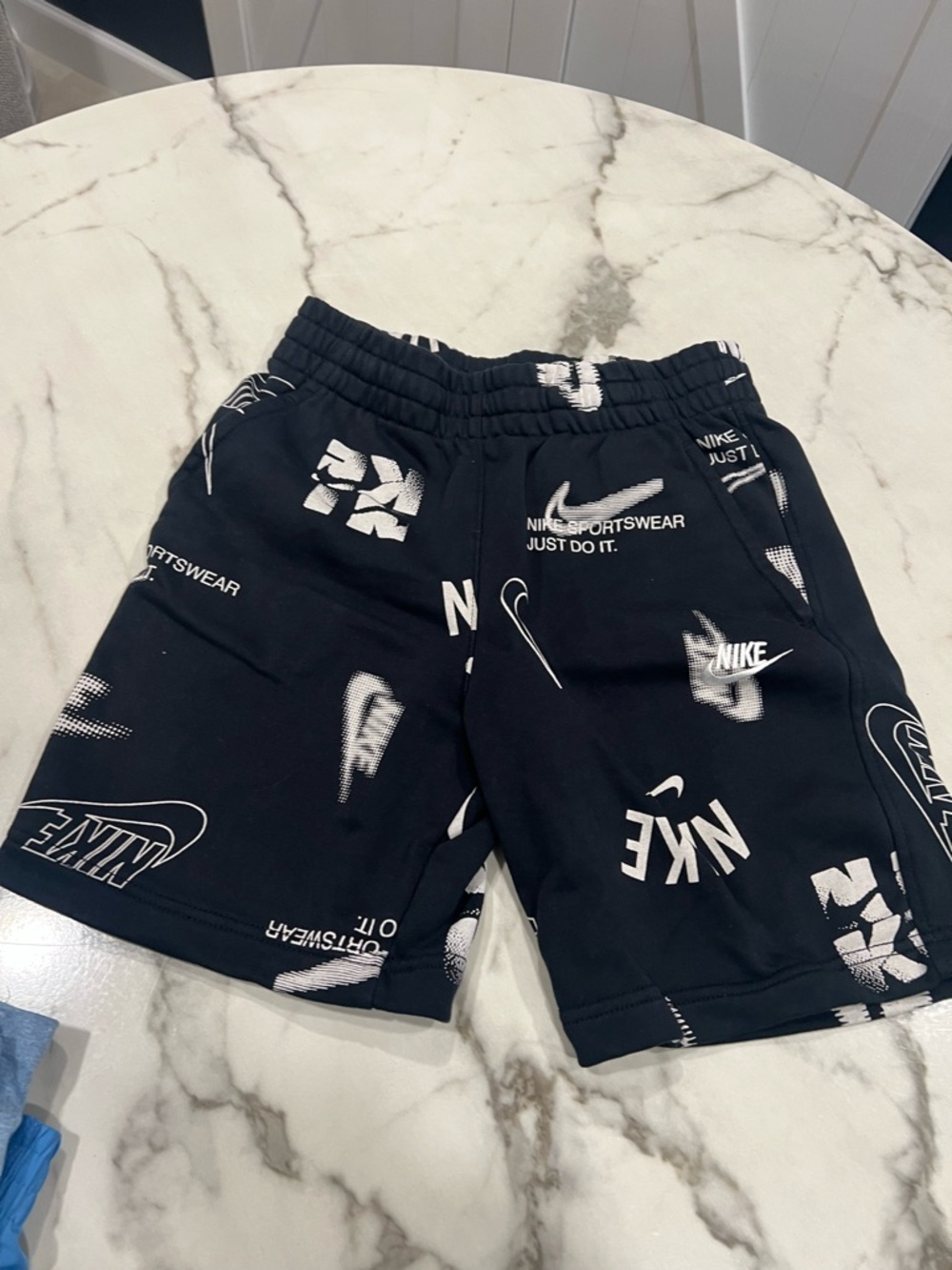 Nike Black Shorts with White Logo Allover Print for Kids